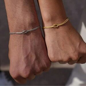 His and Hers Knot Bracelet Set Minimalist Couple Jewelry